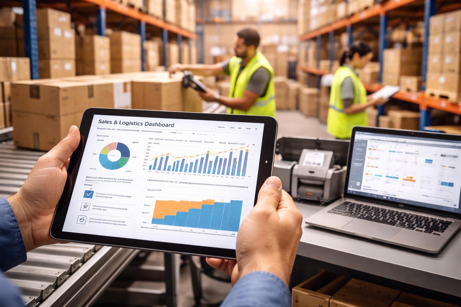 Warehouse team managing orders and inventory using a sales operations dashboard