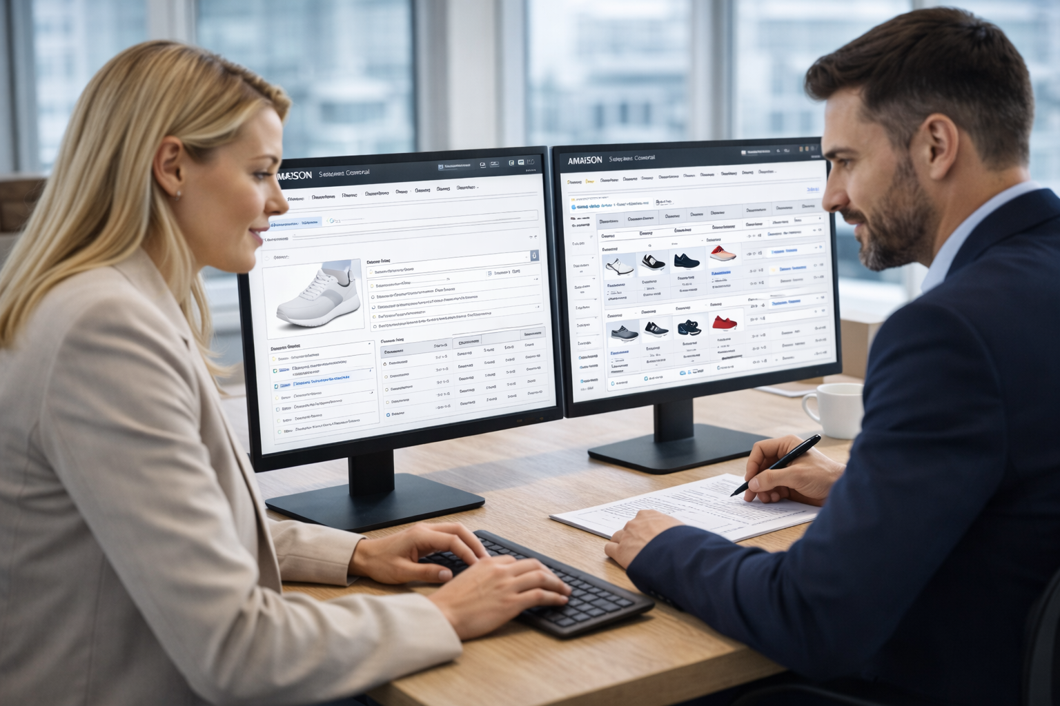 Two specialists managing Amazon Seller Central listings and catalogue data at scale